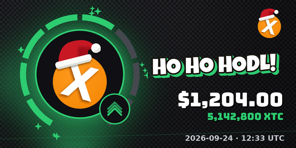The same banner in December: logo with a Santa hat, HO HO HODL