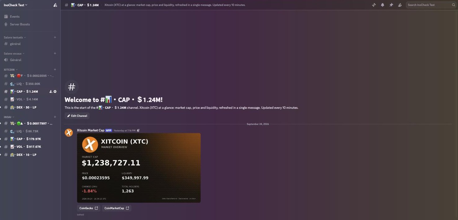 The XITCOIN category with its live channels and the CAP card